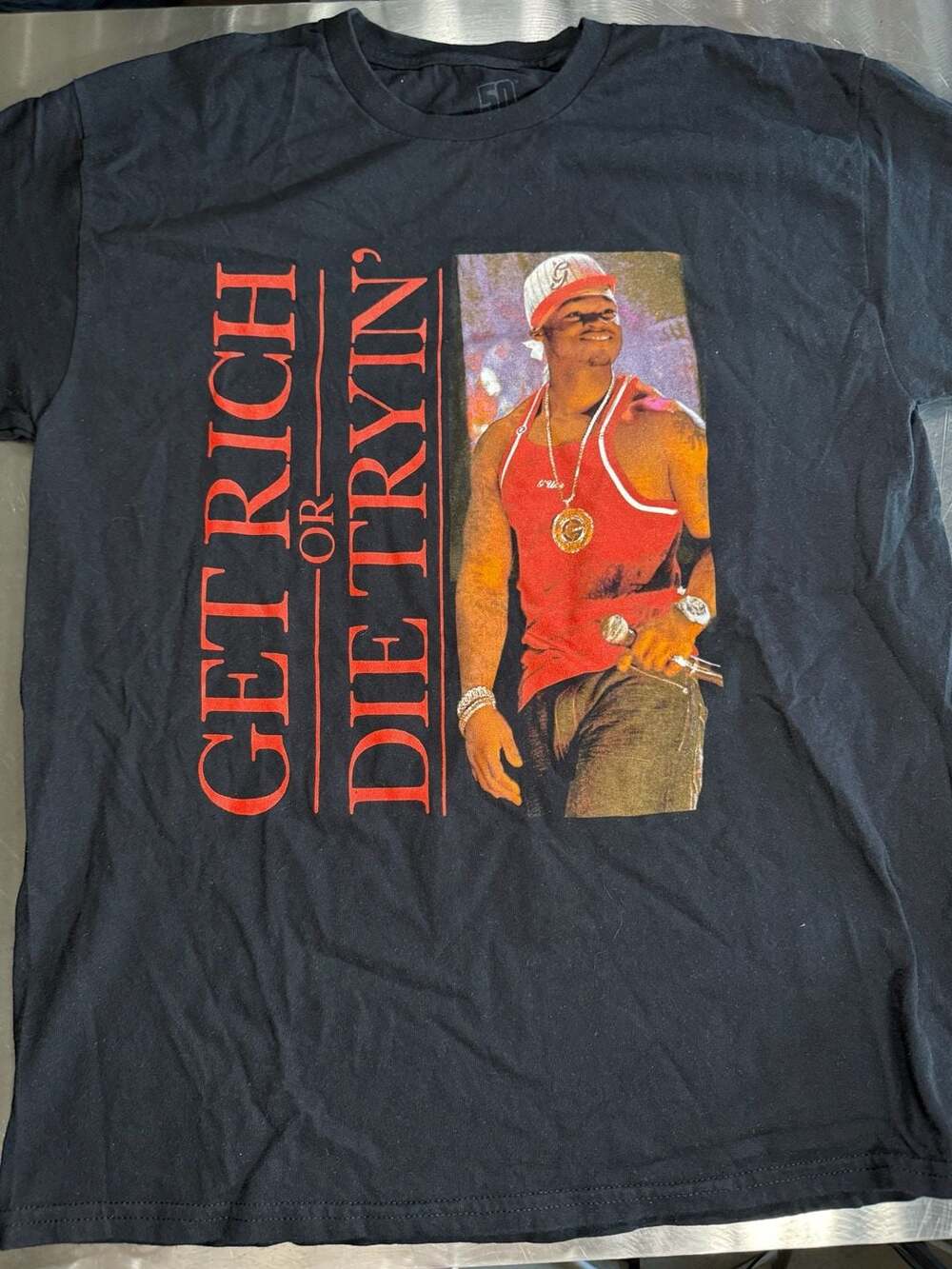 50 Cent Get Rich Or Die Tryin' Graphic T-Shirt Black Size Large